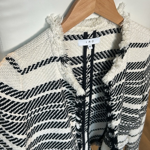 IRO Zlata Tweed Jacket Open Front Frayed Black Cream Stripes  EU 40 US 8 - Picture 6 of 17
